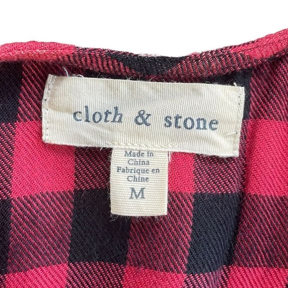 Anthropologie Cloth & Stone Red Buffalo Plaid Flutter Sleeve Dress Size Medium - Picture 4 of 7